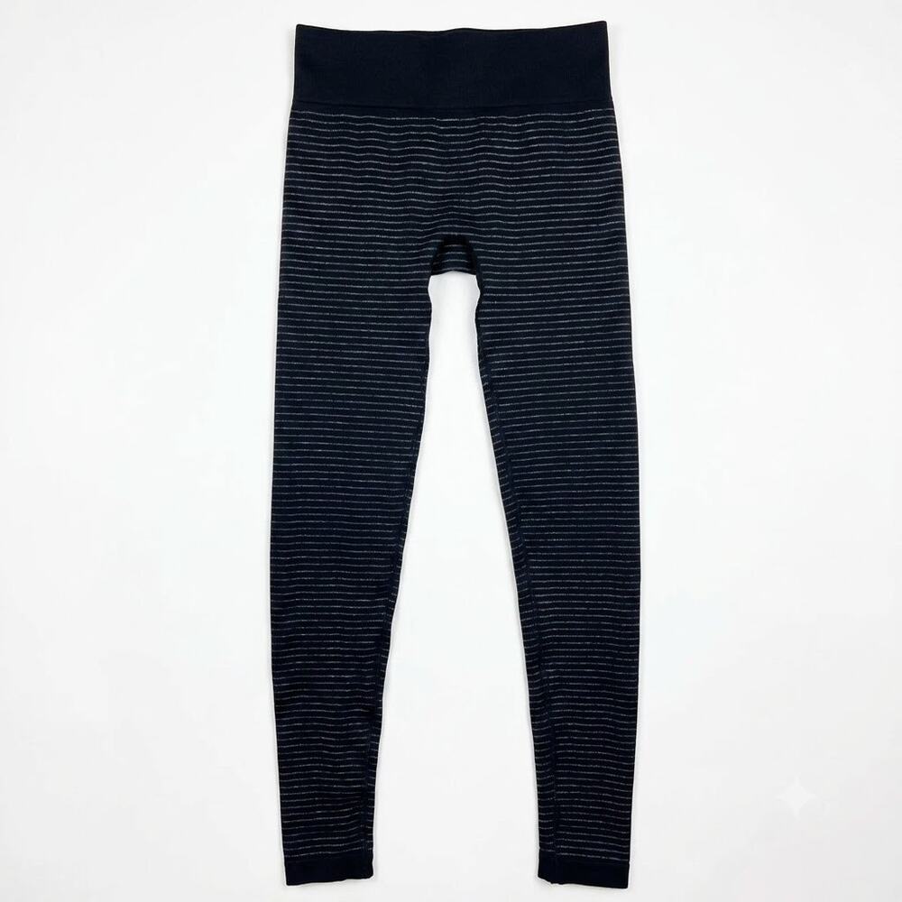 Athleta Shimmer Stripe Activewear Leggings Black Gray Yoga Nylon Womens Medium